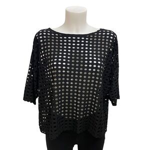 CLARA SUN WOO Black Laser Cut Split Back Layering Top 3/4 sleeve medium